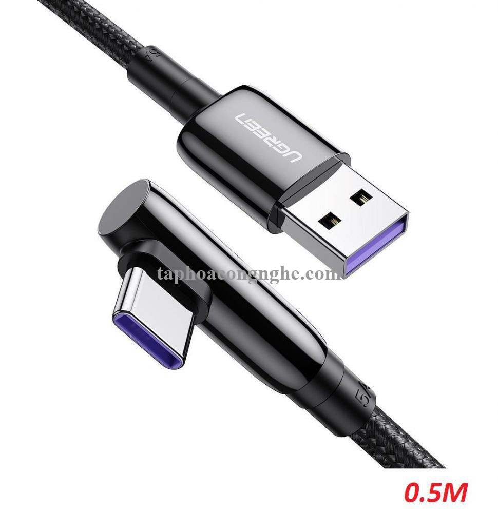 Ugreen 70431 50cm bẻ góc C 90 độ Cáp USB A sang Type-C 2.0 màu đen truyền dữ liệu từ máy tính ra điện thoại dài 0.5M US317 30070431